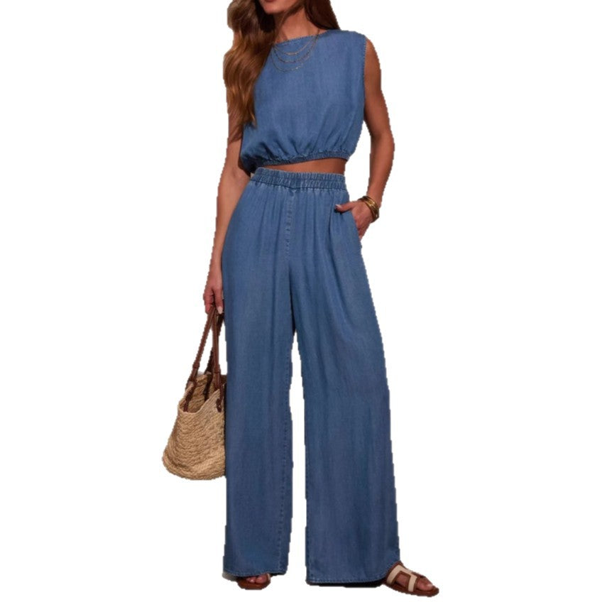 Damen Crop-Top und weite Hose Set Drune