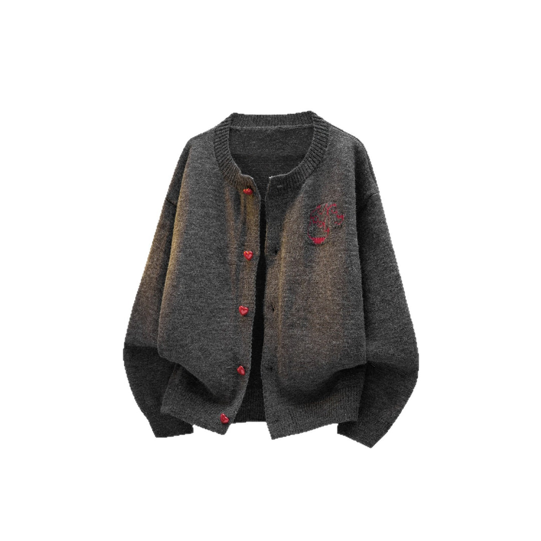 Damen Kuscheliger Grobstrick Cardigan mit Herz-Knöpfen Drune