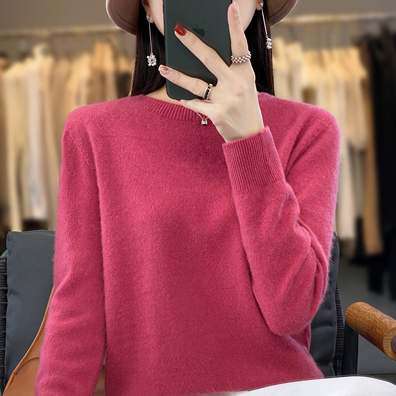 Damen Luxuriöser Feinstrick-Rundhalspullover mit softem Fluffy‑Finish und schmaler Bündchenform Drune