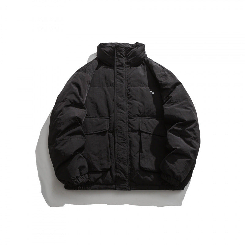Unisex Oversize wattierte Steppjacke mit hohem Stehkragen, großen Pattentaschen und Crinkle-Effekt Drune