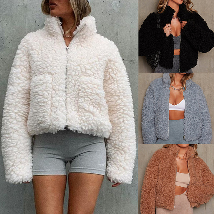 Damen warme Fleece-Jacke mit hoher Kragen und Reißverschluss Drune