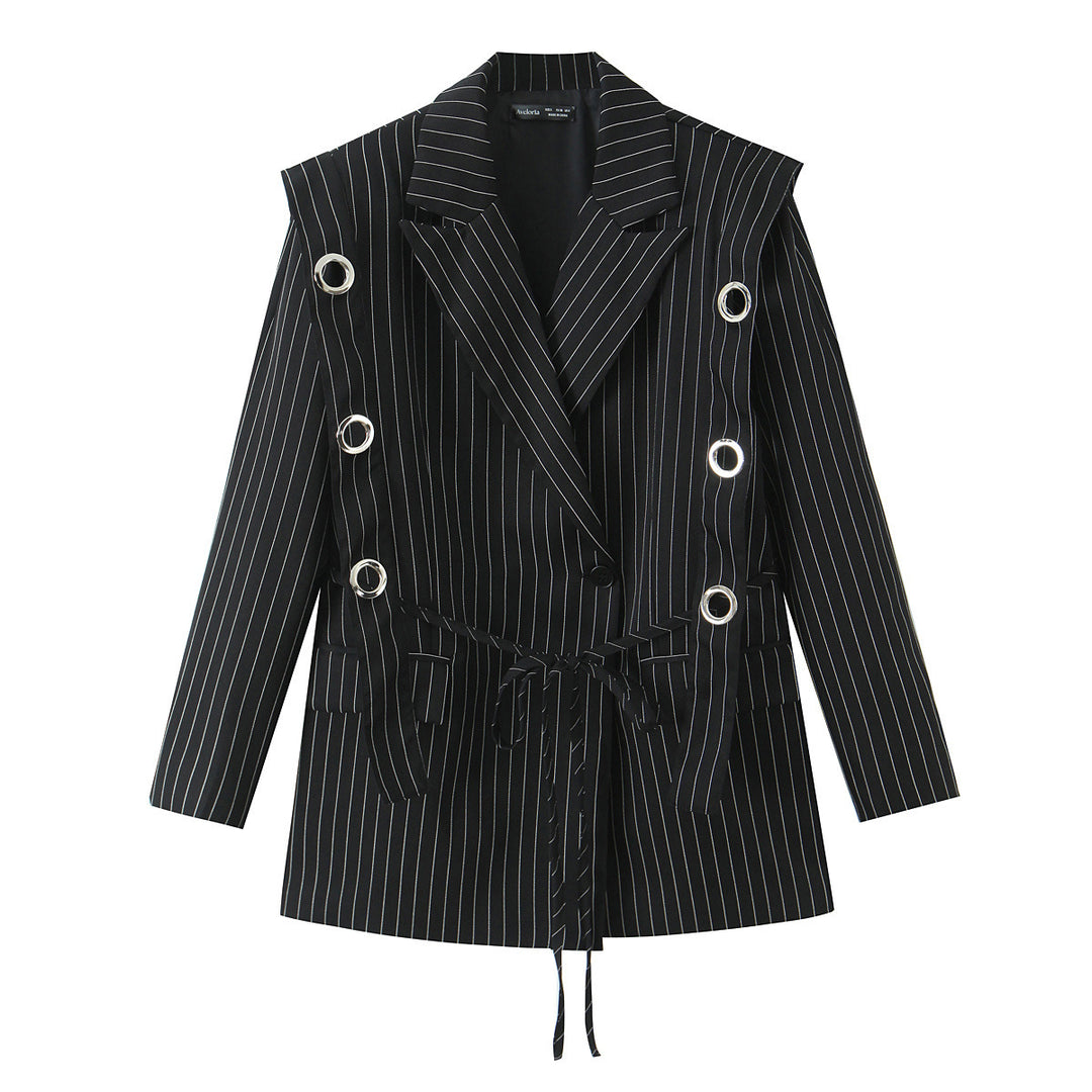 Damen Nadelstreifen-Blazer mit Ösenapplikation und Kordelzug Drune