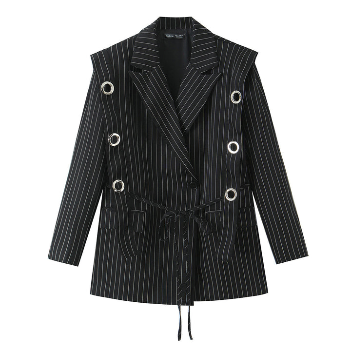 Damen Nadelstreifen-Blazer mit Ösenapplikation und Kordelzug Drune