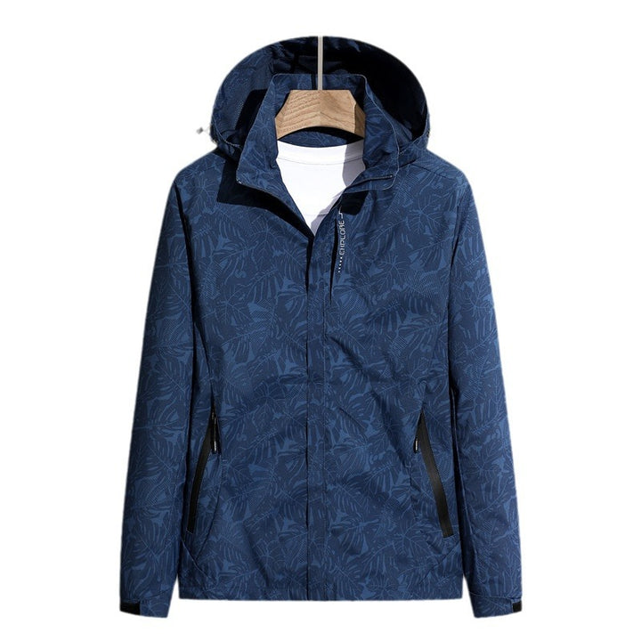 Damen leichte Packbare Regen- und Windjacke mit Kapuze, Blattmuster und verdeckten Reißverschlüssen Drune