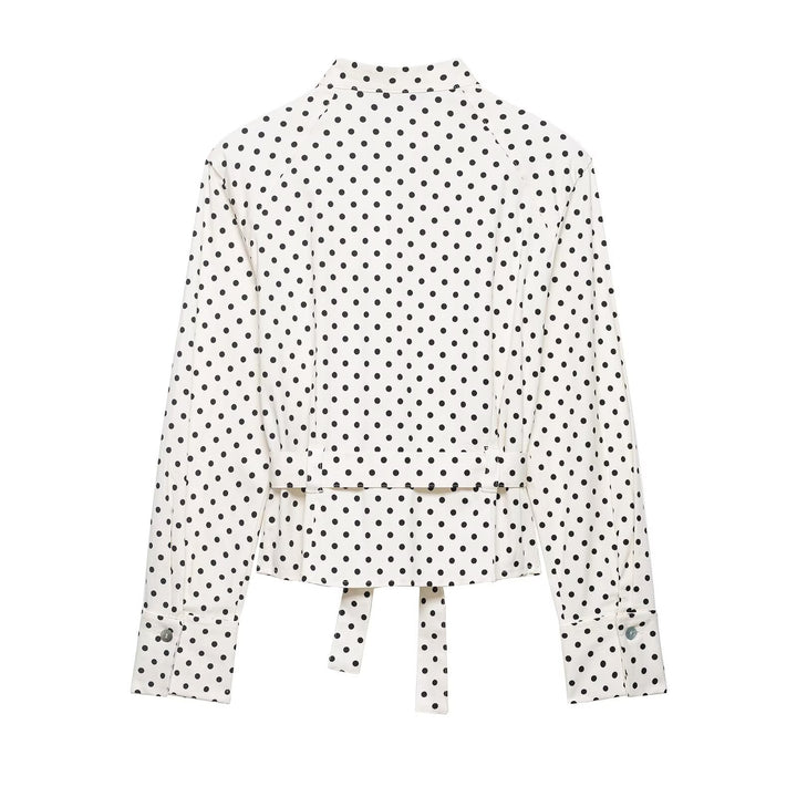 Damen Taillierte Blusenjacke mit Stehkragen, Bindegürtel und Punkteprint Drune