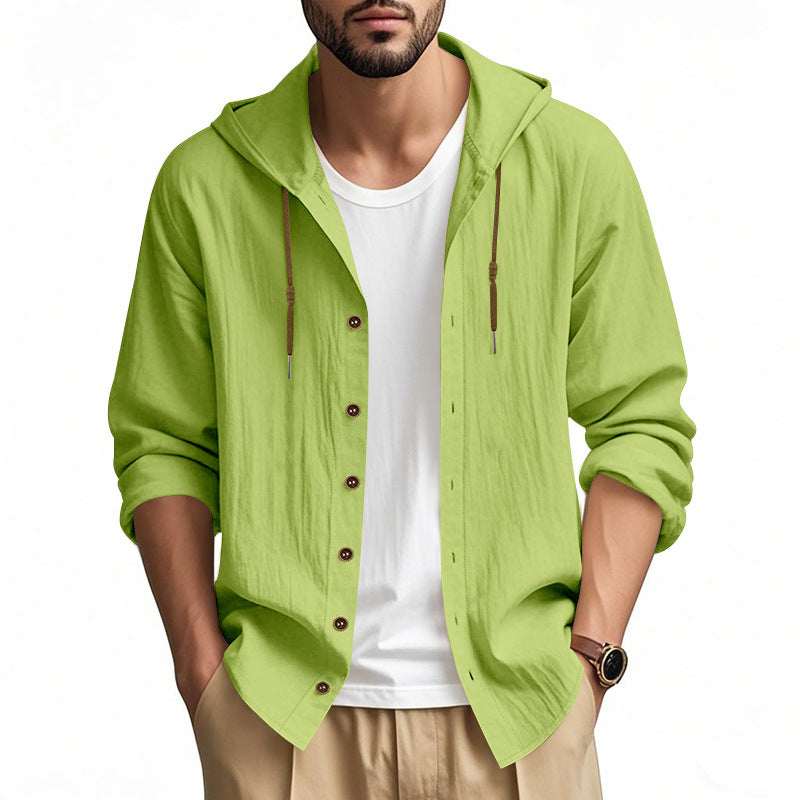 Herren nan leichtes Kapuzenhemdjacke aus Leinenoptik mit durchgehender Knopfleiste Drune