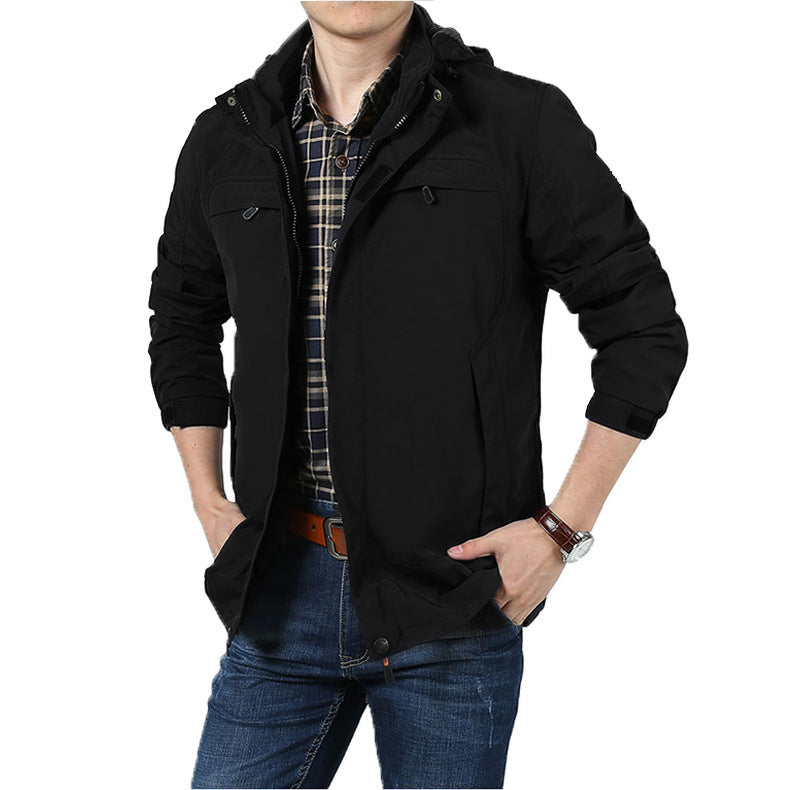 Herren Leichte Kapuzen-Fieldjacke im Urban-Utility-Stil mit Reißverschluss und Multifunktionstaschen Drune