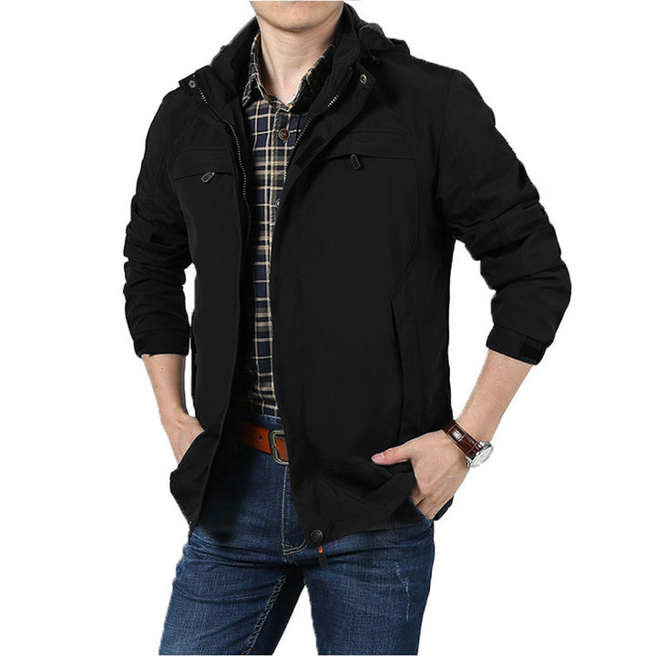 Herren Leichte Kapuzen-Fieldjacke im Urban-Utility-Stil mit Reißverschluss und Multifunktionstaschen Drune