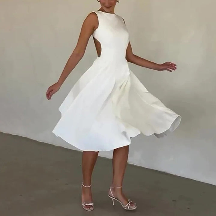 Damen Elegantes Midi-Kleid mit tailliertem Oberteil und schwingendem Rock Drune