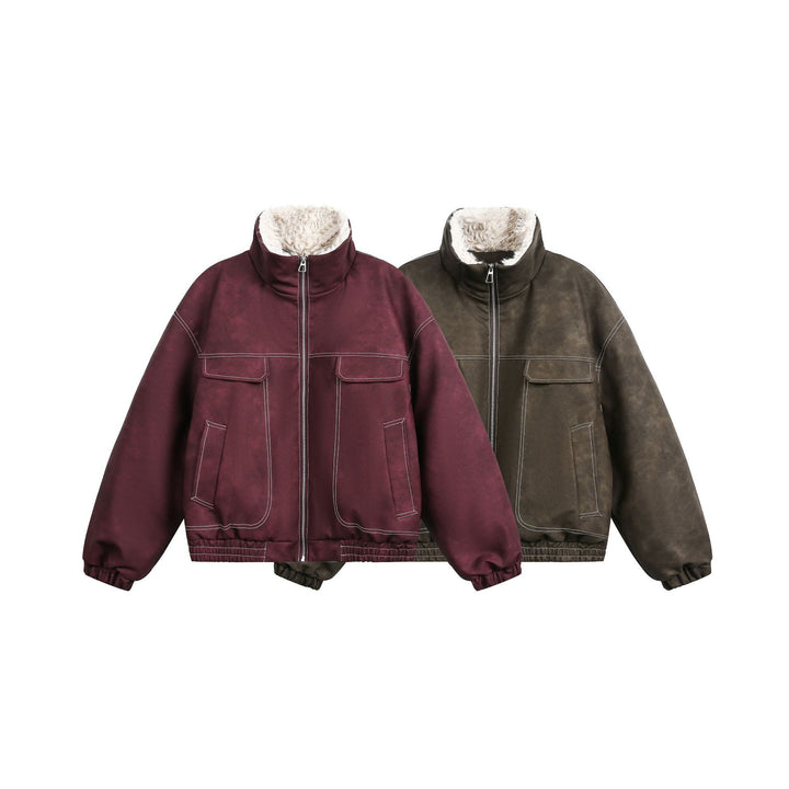 Herren Boxy Veloursleder‑Optik Blouson mit Teddyfutter und hohem Kragen Drune