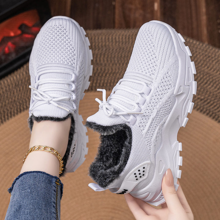 Damen nan gestrickter Winter-Chunky-Sneaker mit kuscheligem Kunstfellfutter und profilierter Dämpfsohle Drune