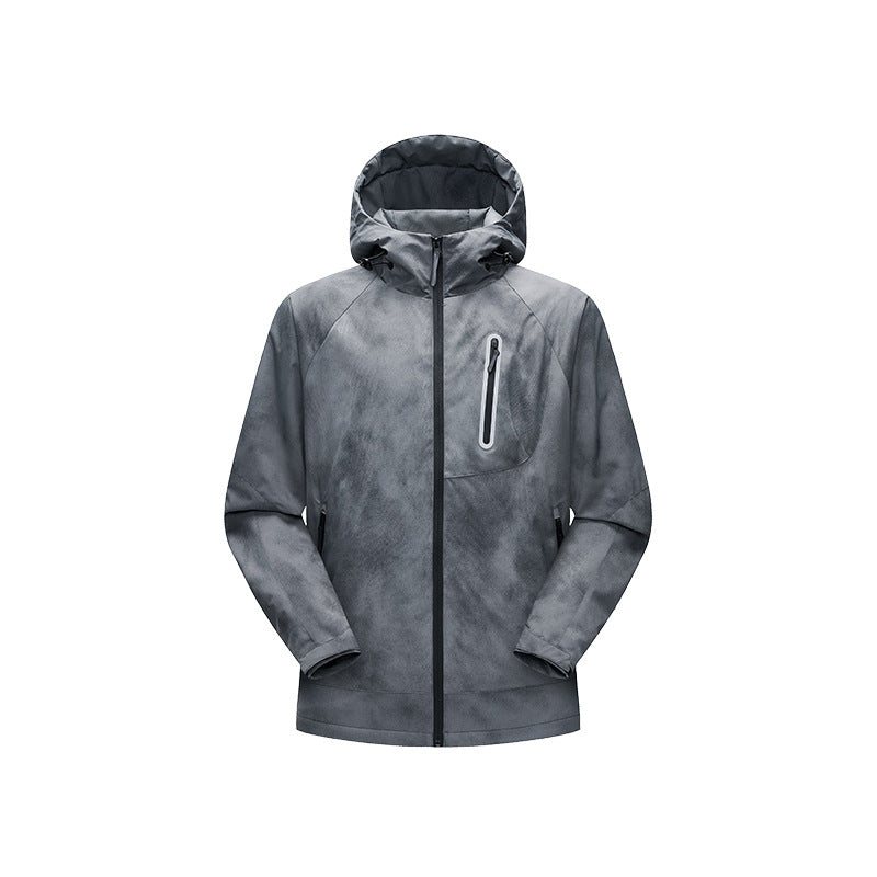 Herren Technische Regenjacke mit Kapuze wasserdichter Shell und reflektierender Brusttasche Drune