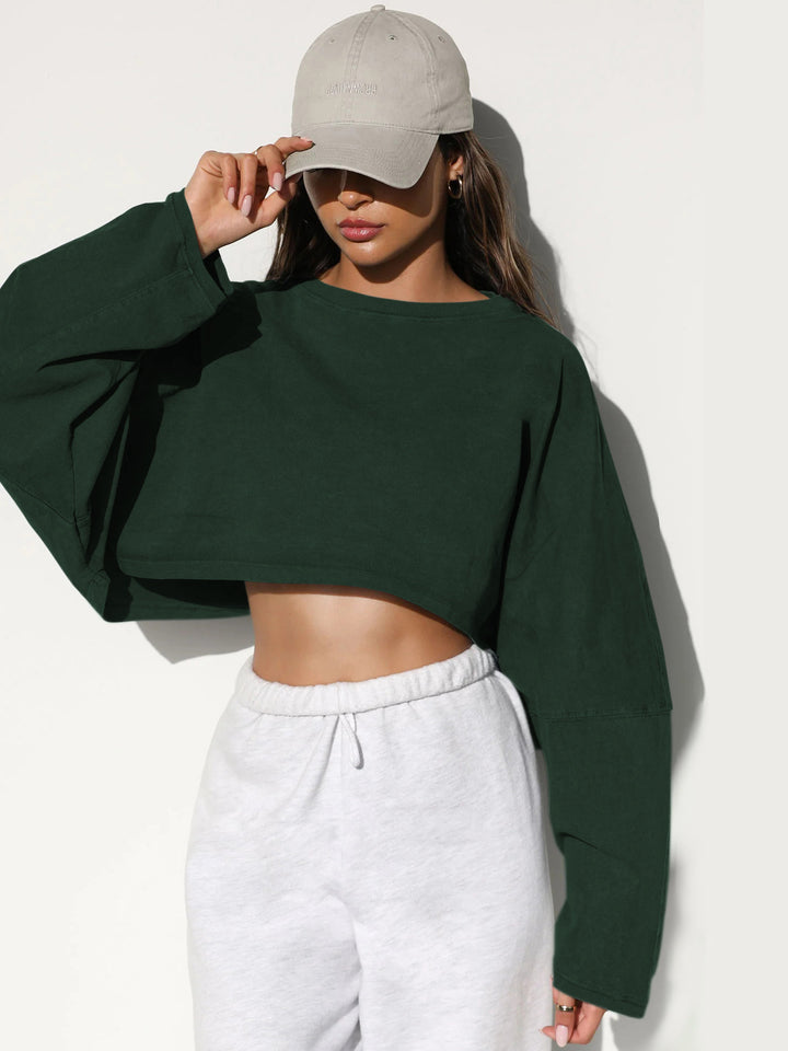 Damen lässiges Cropped Sweatshirt mit weitem Schnitt und Ballonärmeln Drune