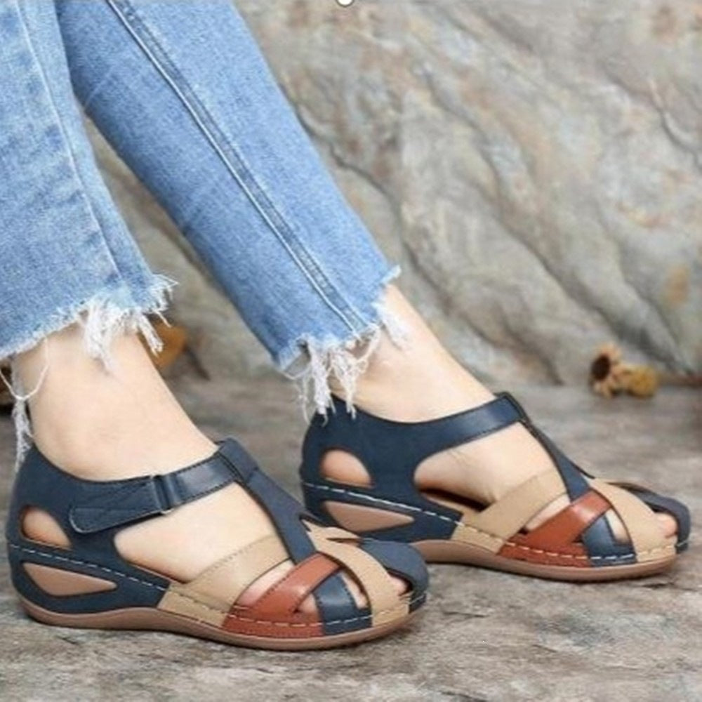 Damen Geschlossene Riemen-Sandalen mit gepolstertem Komfortfußbett und Klettverschluss Drune