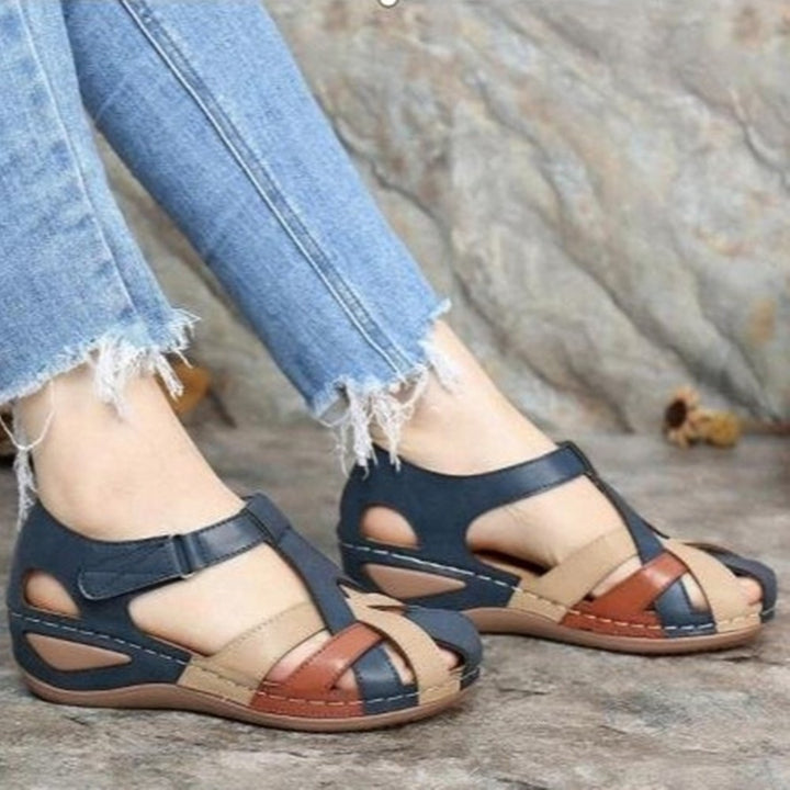 Damen Geschlossene Riemen-Sandalen mit gepolstertem Komfortfußbett und Klettverschluss Drune