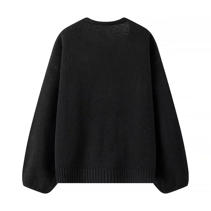 Damen nan Oversize-Strickcardigan mit tiefem V-Ausschnitt und dekorativen Pailletten-Schleifen Drune