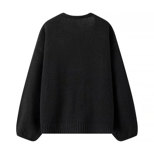 Damen nan Oversize-Strickcardigan mit tiefem V-Ausschnitt und dekorativen Pailletten-Schleifen Drune