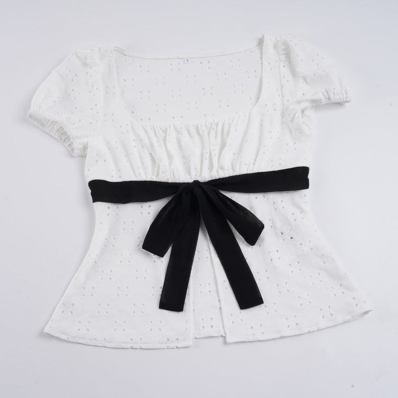 Damenbluse mit Raffungen und dekorativem Bindeband Drune