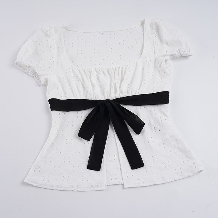 Damenbluse mit Raffungen und dekorativem Bindeband Drune