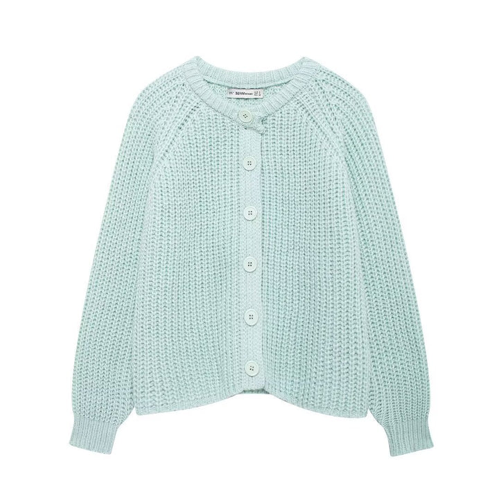 Damen nan grob gestrickte Raglan-Cardigan mit Ballonärmeln und durchgehender Knopfleiste Drune