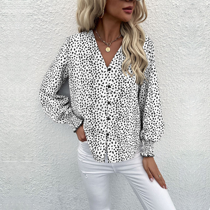 Damen Bluse mit modernem Punktedesign und elastischen Ärmeln Drune