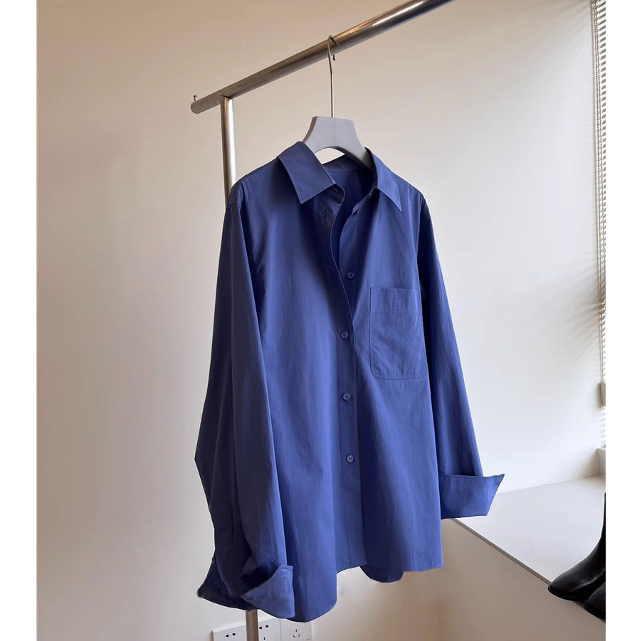 Damen Klassische Hemdbluse mit breitem Kragen Drune