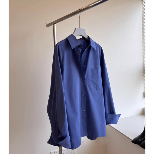 Damen Klassische Hemdbluse mit breitem Kragen Drune