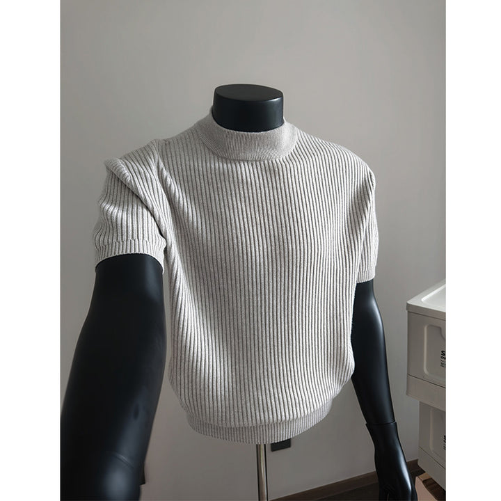 Herren nan kurzärmeliges Rippstrick-Shirt mit Stehkragen und schmaler Passform Drune