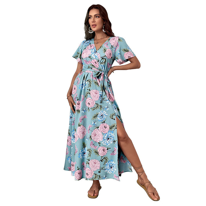Damen Maxikleid mit floralem Design und eleganter Wickeloptik Drune
