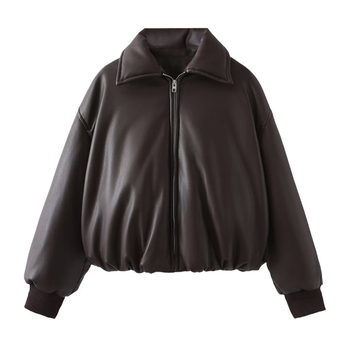 Damen modische Kurzjacke aus hochwertigem Kunstleder Drune