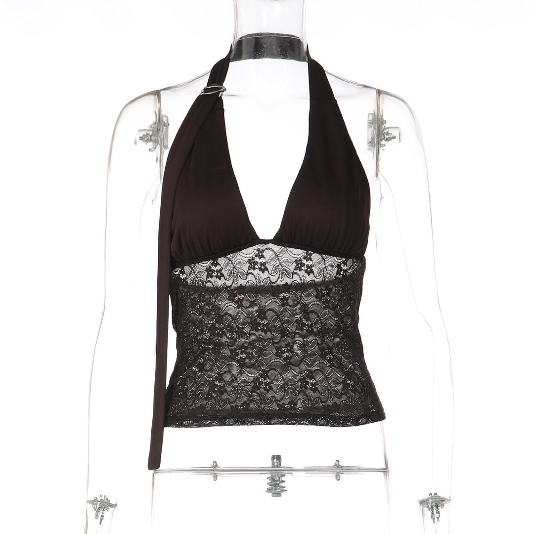 Damen Halterneck-Spitzenoberteil Drune