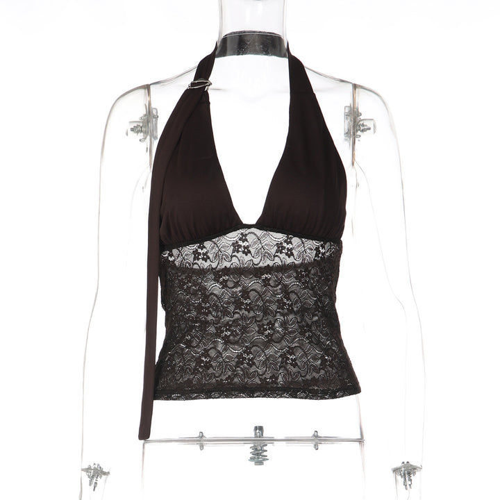 Damen Halterneck-Spitzenoberteil Drune
