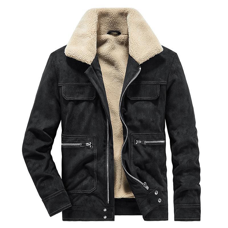 Herren Veloursimitatjacke im Fliegerstil mit Teddyfutter und Reißverschlusstaschen Drune