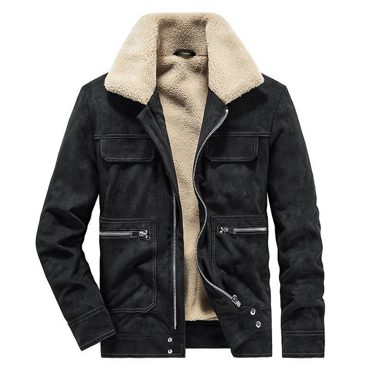 Herren Veloursimitatjacke im Fliegerstil mit Teddyfutter und Reißverschlusstaschen Drune