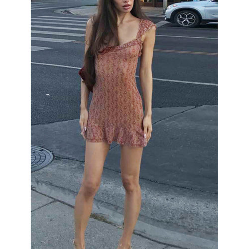 Damen Spitzen-Nachtkleid mit verzierten Rüschendetails und transparentem Stoff Drune