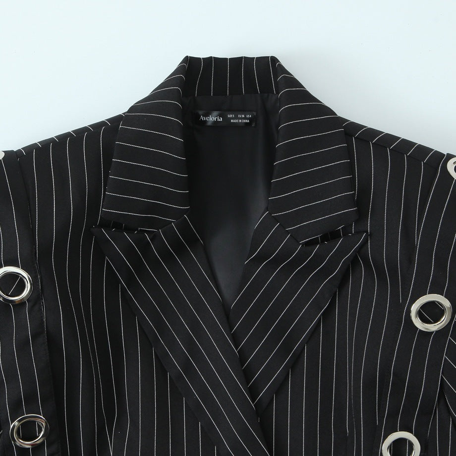 Damen Nadelstreifen-Blazer mit Ösenapplikation und Kordelzug Drune
