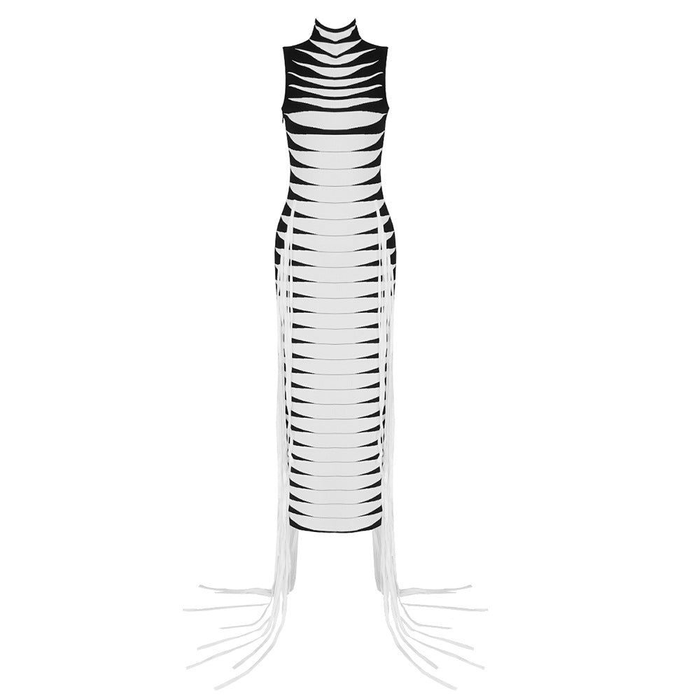 Damen körperbetontes Maxikleid mit Fransen und grafischem Design Drune