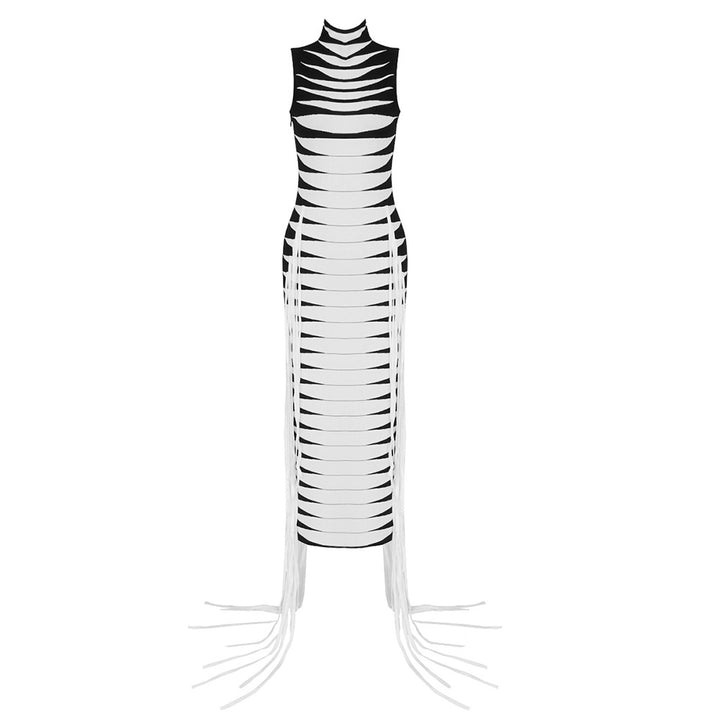 Damen körperbetontes Maxikleid mit Fransen und grafischem Design Drune
