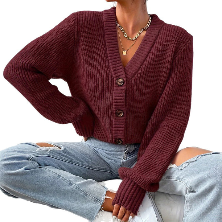 Damen bequeme Strickjacke mit schickem V-Ausschnitt Drune