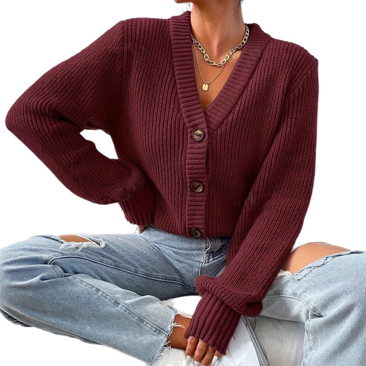 Damen bequeme Strickjacke mit schickem V-Ausschnitt Drune