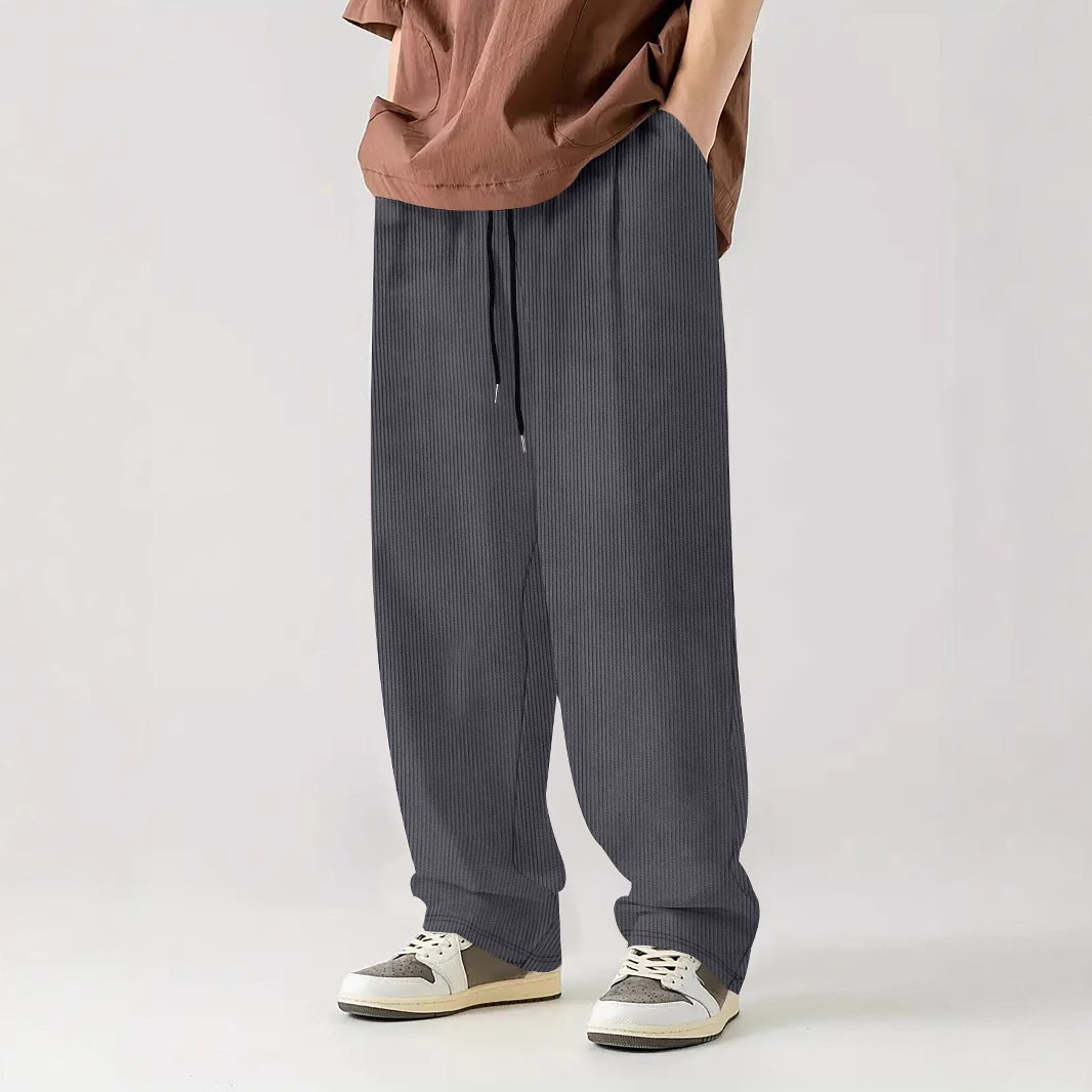 Herren nan weite Relax-Freizeithose aus geripptem Jersey mit Kordelzug, Seitentaschen und weitem Bein Drune