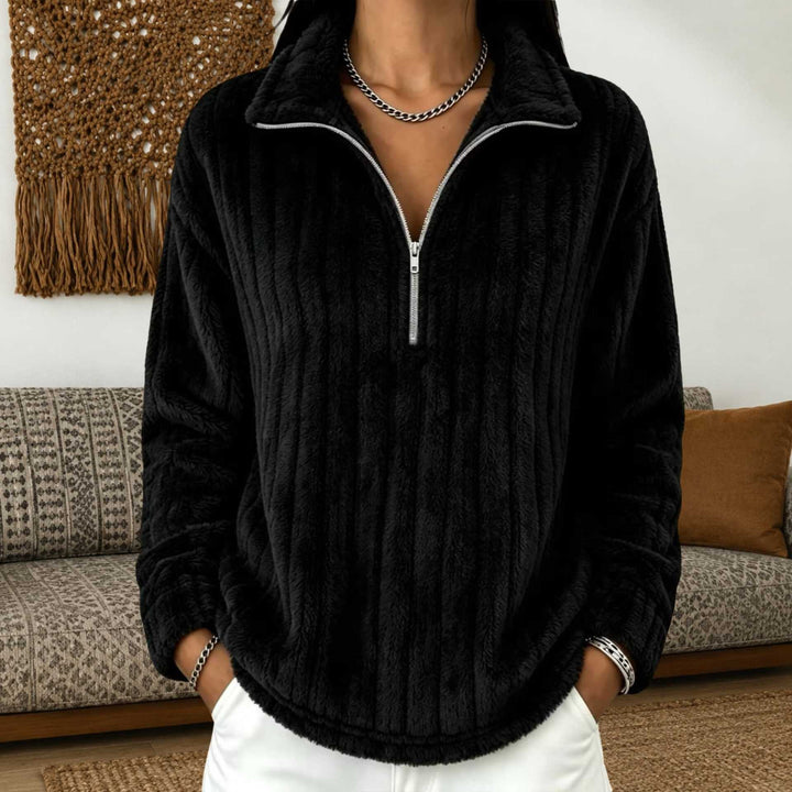 Damen Kuscheliger Plüsch-Halfzip-Pullover mit Stehkragen Drune