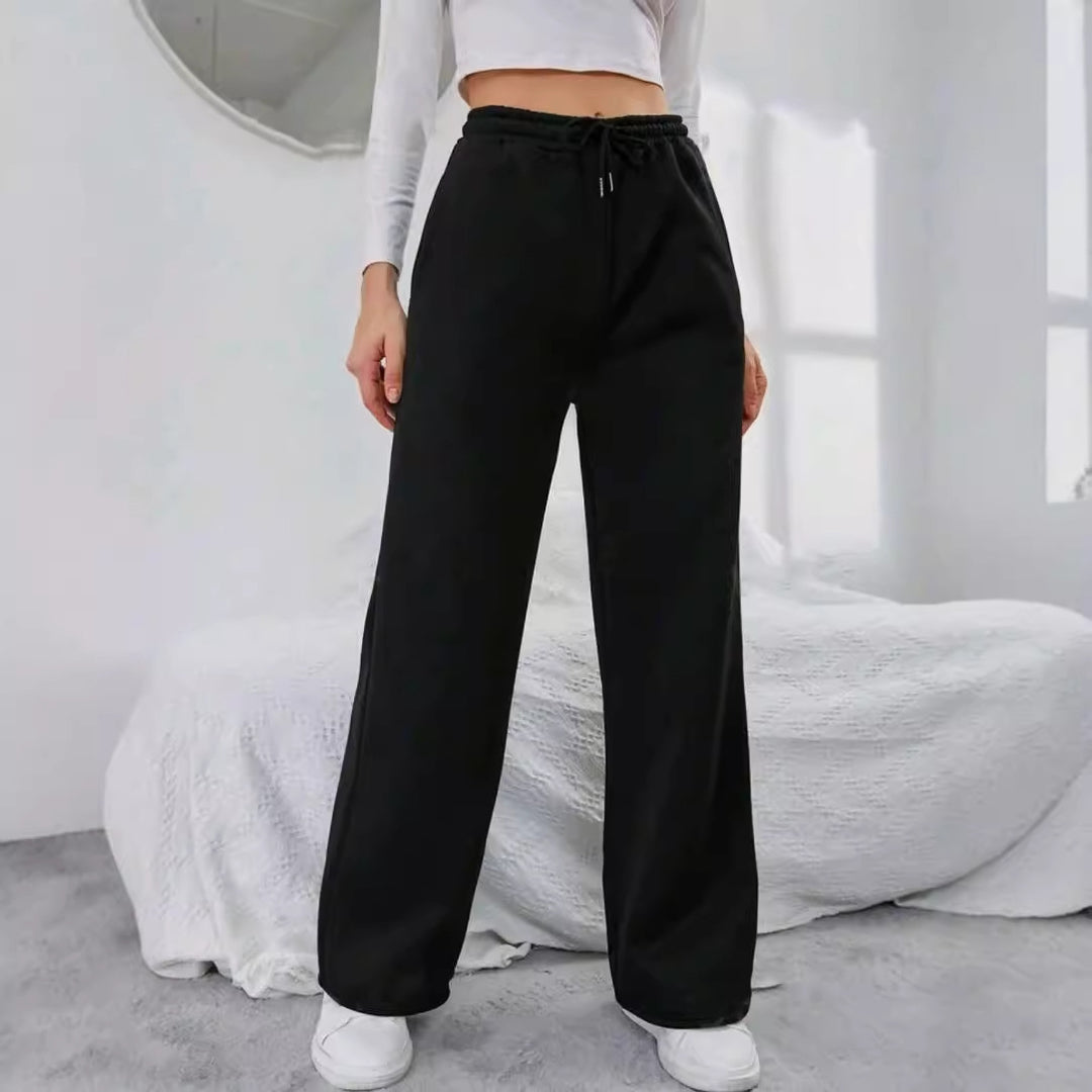 Damen nan High‑Waist Wide‑Leg Jogginghose mit elastischem Komfortbund, Kordelzug und tiefen Eingrifftaschen Drune