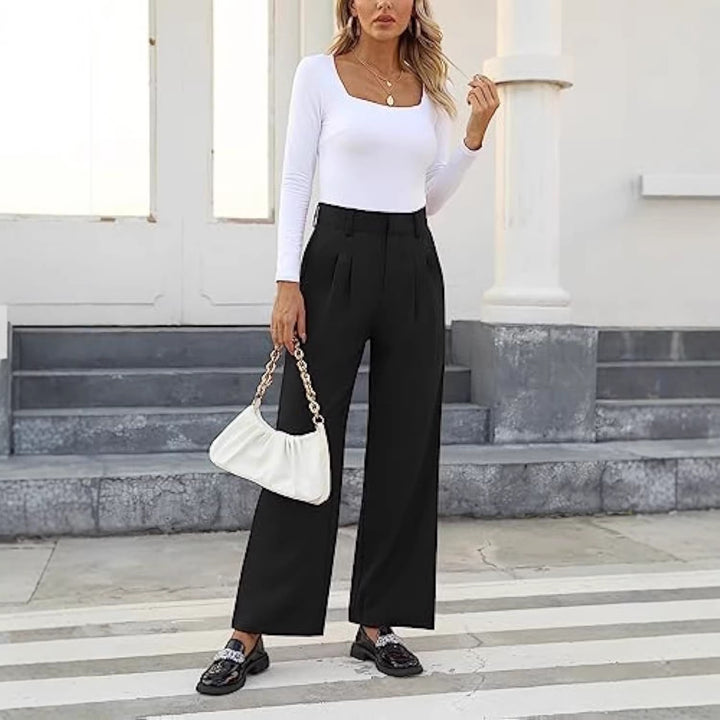 Damen Hochtaillierte Bundfalten-Hose im Palazzo-Stil mit weitem Bein Drune