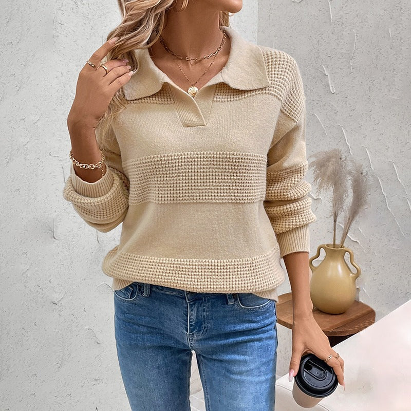 Damen Lässiger Strickpullover mit Kragen Drune