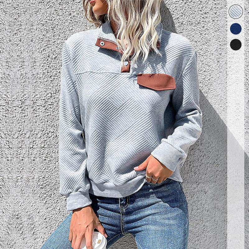 Damen Trendiger Pullover mit Stehkragen und geometrischem Muster Drune