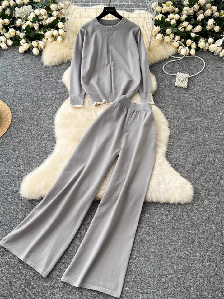 Damen modisches und bequemes Strick-Loungewear-Set mit weitem Bein Drune