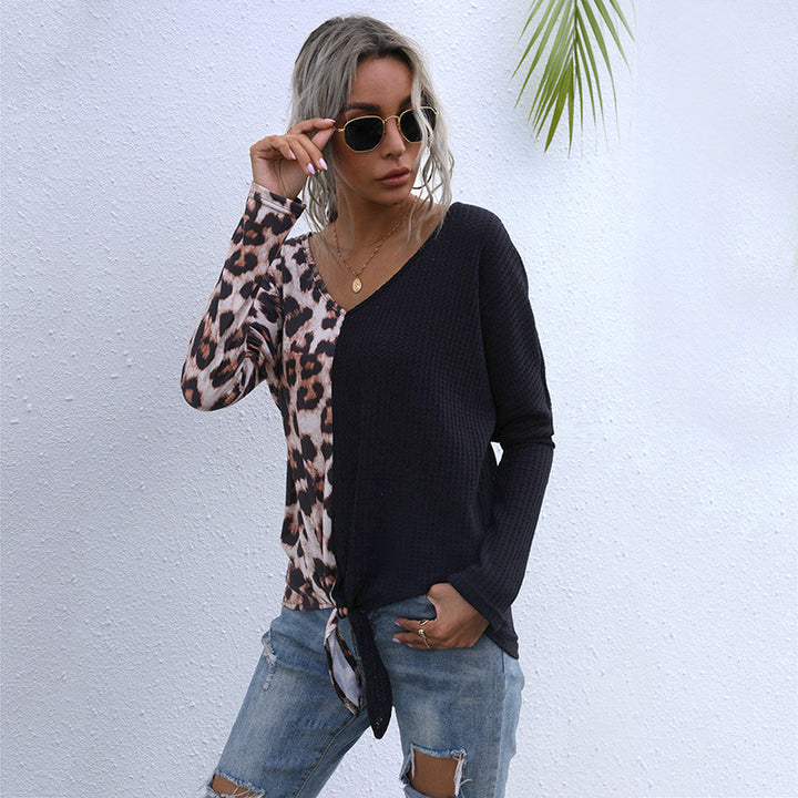 Damen Oversize-Longsleeve mit asymmetrischem Materialmix, V-Ausschnitt und Knotenfront Drune