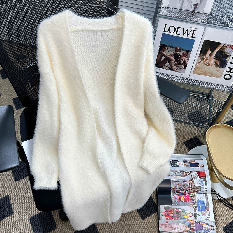 Damen Flauschige Strickjacke mit offenem Schnitt Drune