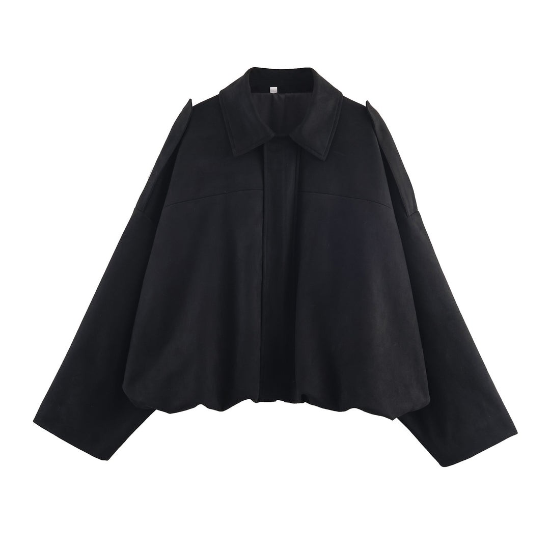 Damen nan oversized Cape-Jacke mit verdeckter Frontblende, Kragen und ballonförmigem Saum Drune